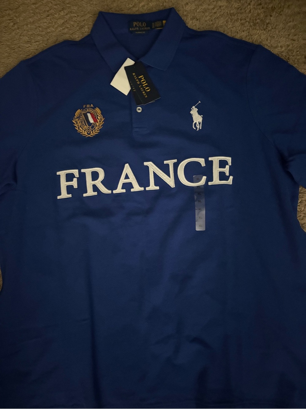 Polo by Ralph Lauren Blue 'FRANCE' Embroidered Crest Polo Shirt